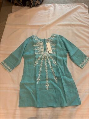 Sulu Turquoise Embroidered Tunic Top